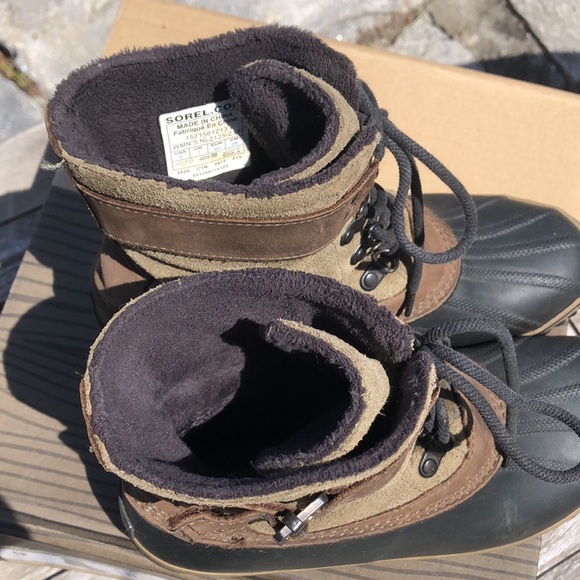Sorel Fancy Lace II Suede Leather Winter Snow Duck Boots Green Brown Woman's 9 - Picture 10 of 11